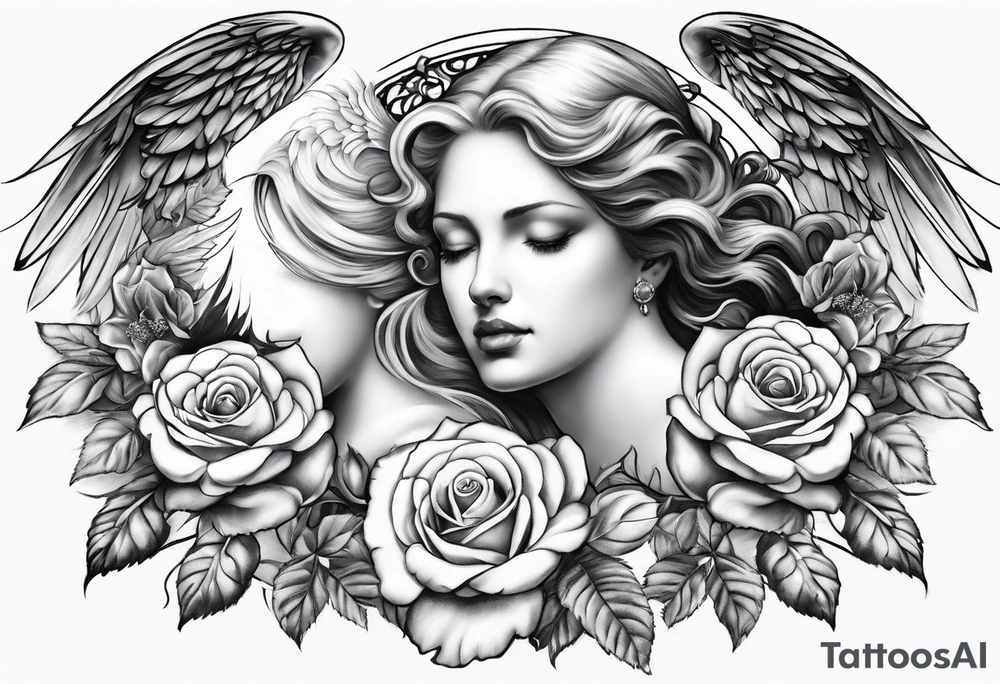 Angels and deamons realistic with roses doves to fit upper inner arm tattoo idea
