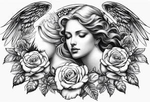 Angels and deamons realistic with roses doves to fit upper inner arm tattoo idea