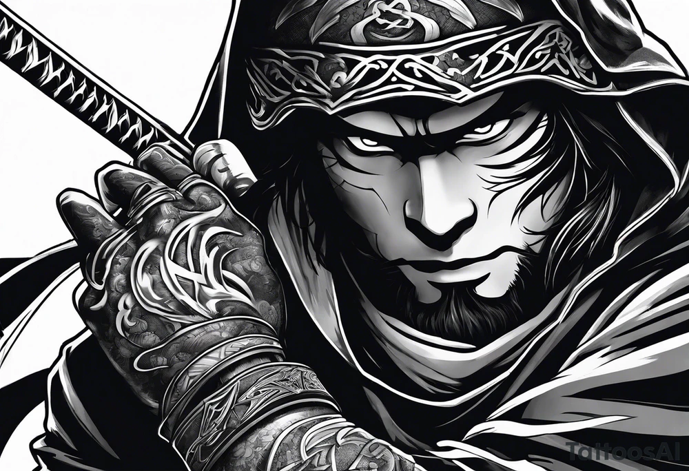 ninja with fire in his hand tattoo idea