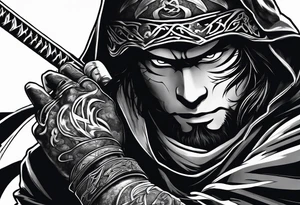 ninja with fire in his hand tattoo idea