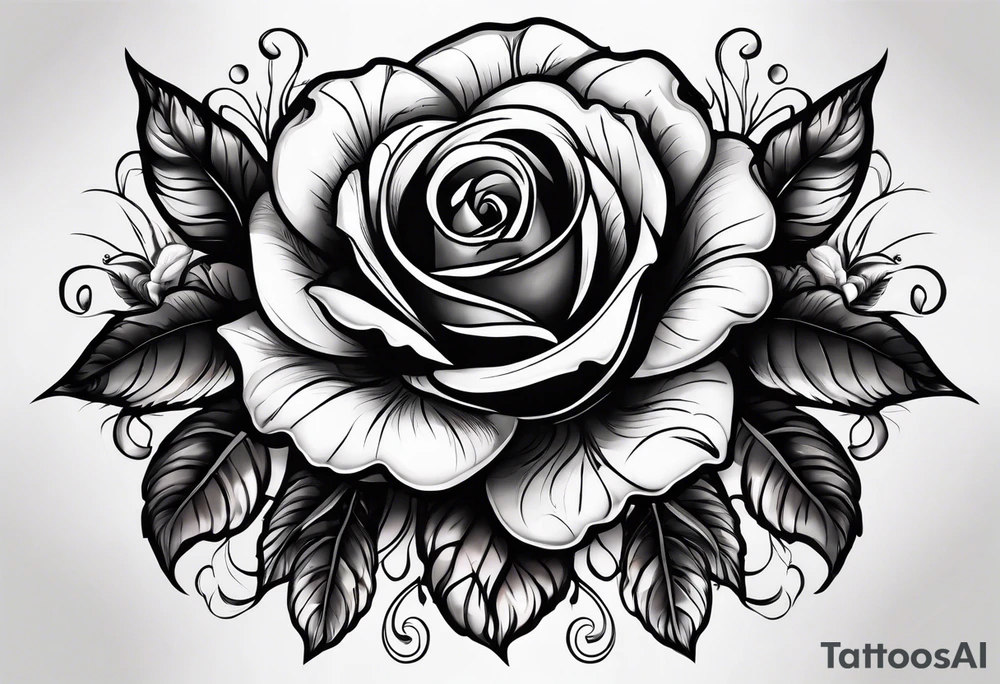 A black rose with four skulls around it tattoo design tattoo idea