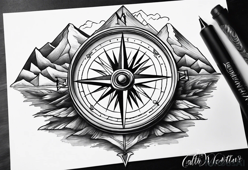 Compass. Mountains tattoo idea