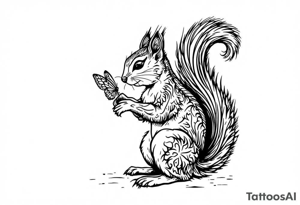 A squirrel holding a butterfly tattoo idea