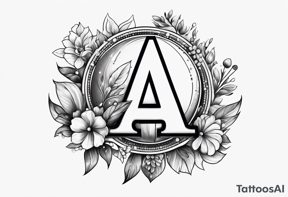 Illuminated letter A With disco ball theme. Disco ball inside the A and like flower in the background tattoo idea