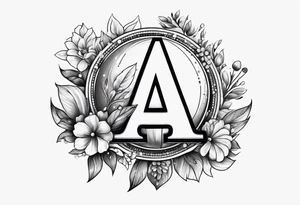 Illuminated letter A With disco ball theme. Disco ball inside the A and like flower in the background tattoo idea