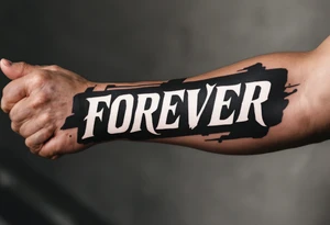 A bold, all-caps "FOREVER" in white ink across the knuckles, clean and simple. tattoo idea
