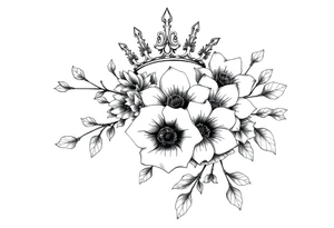 detailed beautiful gothic boho flowers on vine with gorgeous crown ornamental tattoo idea