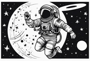 astronaut with music dancing in the moonlight tattoo idea