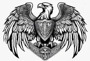 upper back and shoulder tattoo eagle wings with spartan helmet in middle with letters RELJA on top, maori style tattoo idea