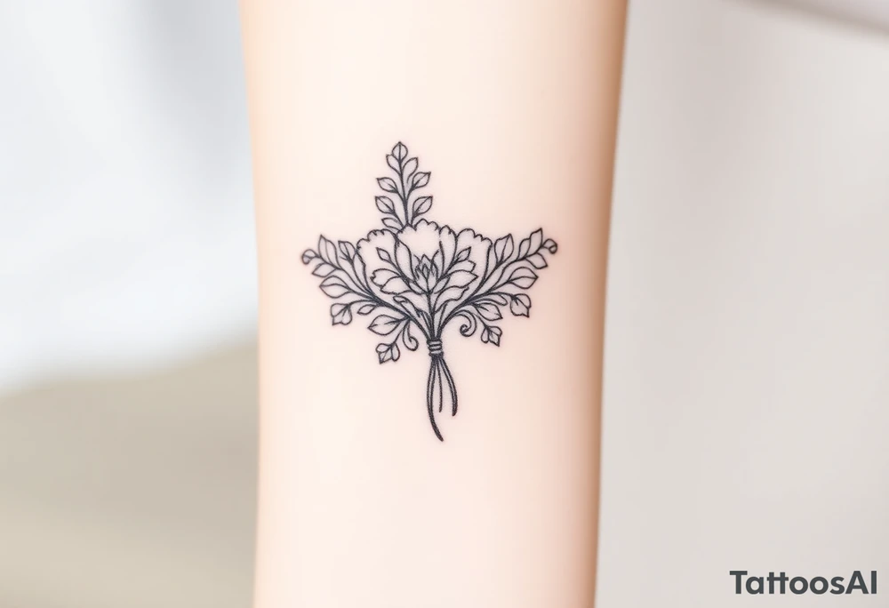 A delicate wedding bouguet with lace patterns and soft, romantic shading. tattoo idea
