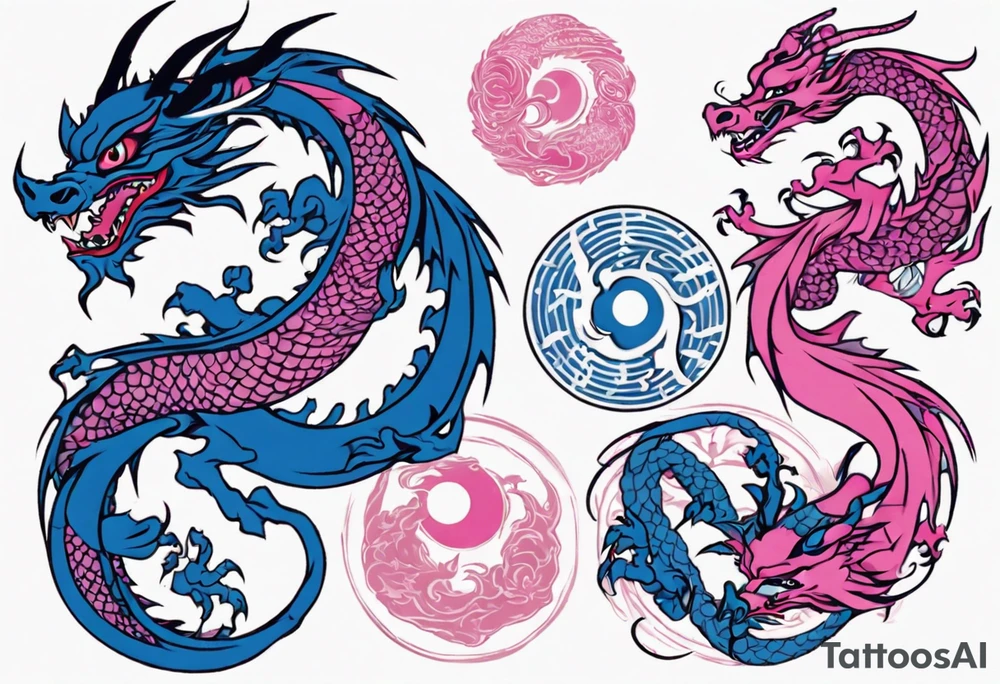 blue ying pink yang dragons tattoo idea