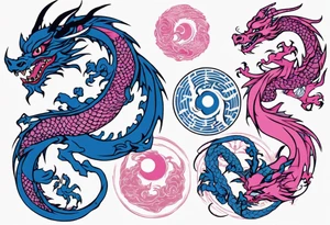 blue ying pink yang dragons tattoo idea