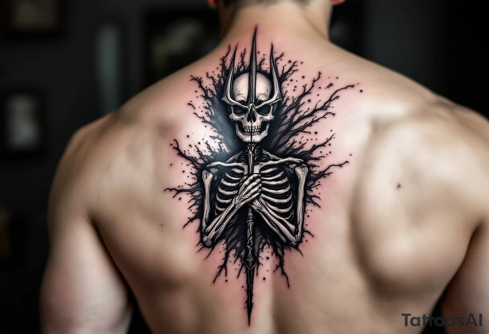 skeleton behind trident coming out of skin effect tattoo idea skeleton behind trident coming out of skin effect tattoo idea