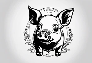 minimalist tattoo of a cute pig or piglet that contains text: "friends. not food" tattoo idea