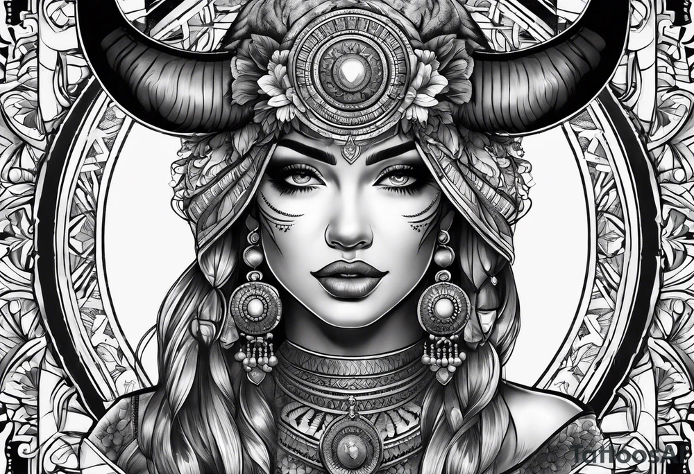 buffalo and woman whole body tattoo idea
