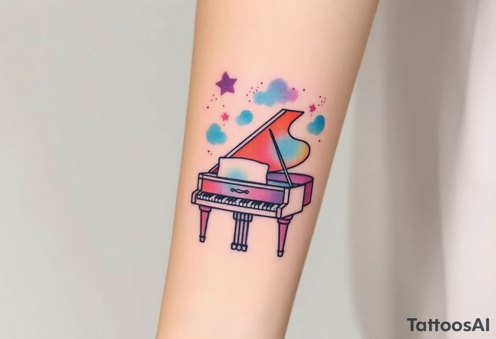 dreamy piano under the stars tattoo idea