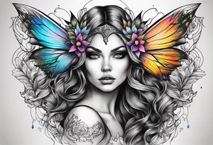 A fairy/witch with a Lot of collors, make It look mystic and really colorful tattoo idea