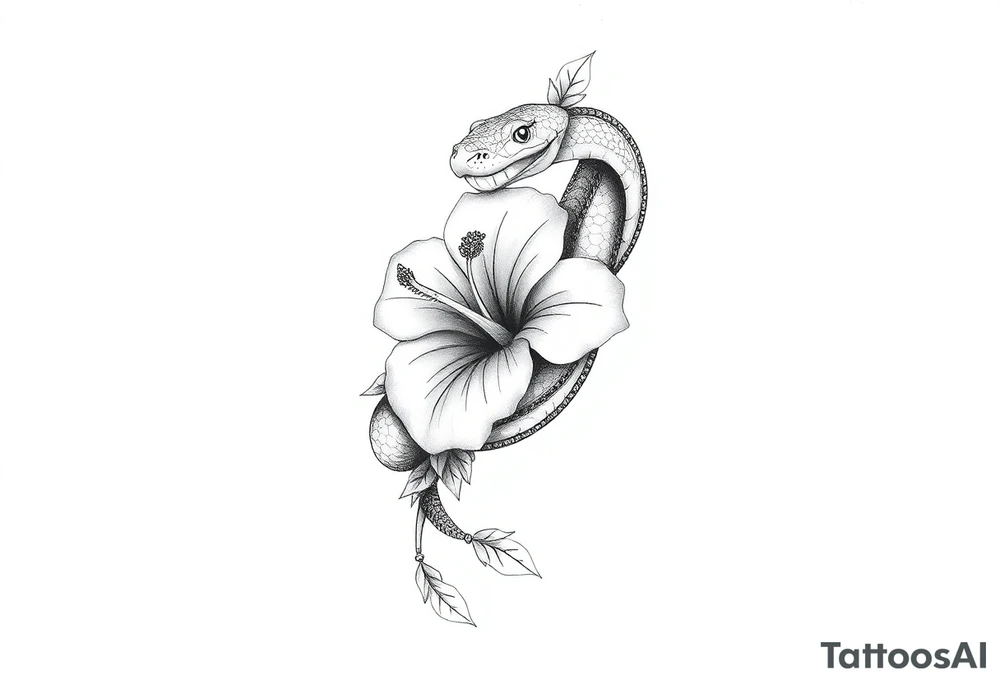 Snake with hibiscus flower tattoo idea
