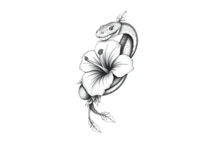 Snake with hibiscus flower tattoo idea