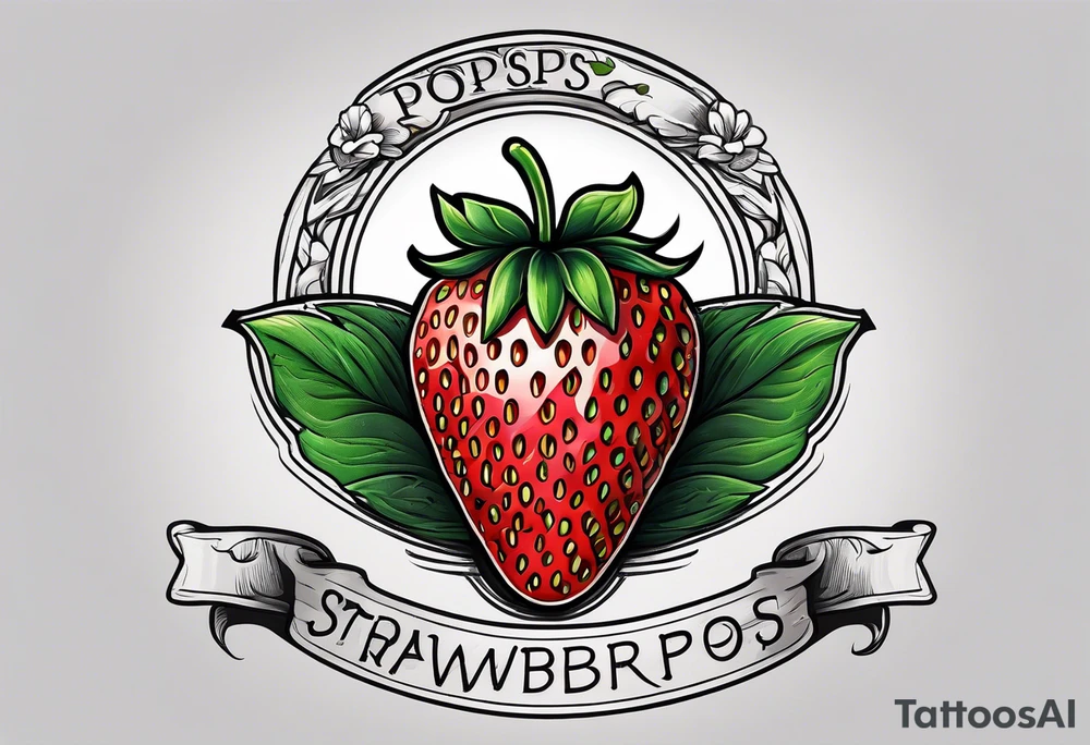 lonely strawberry wrapped in memorial banner saying Pops tattoo idea