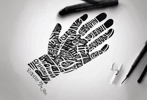 Handprint with words “Everything is Quiet Now” tattoo idea