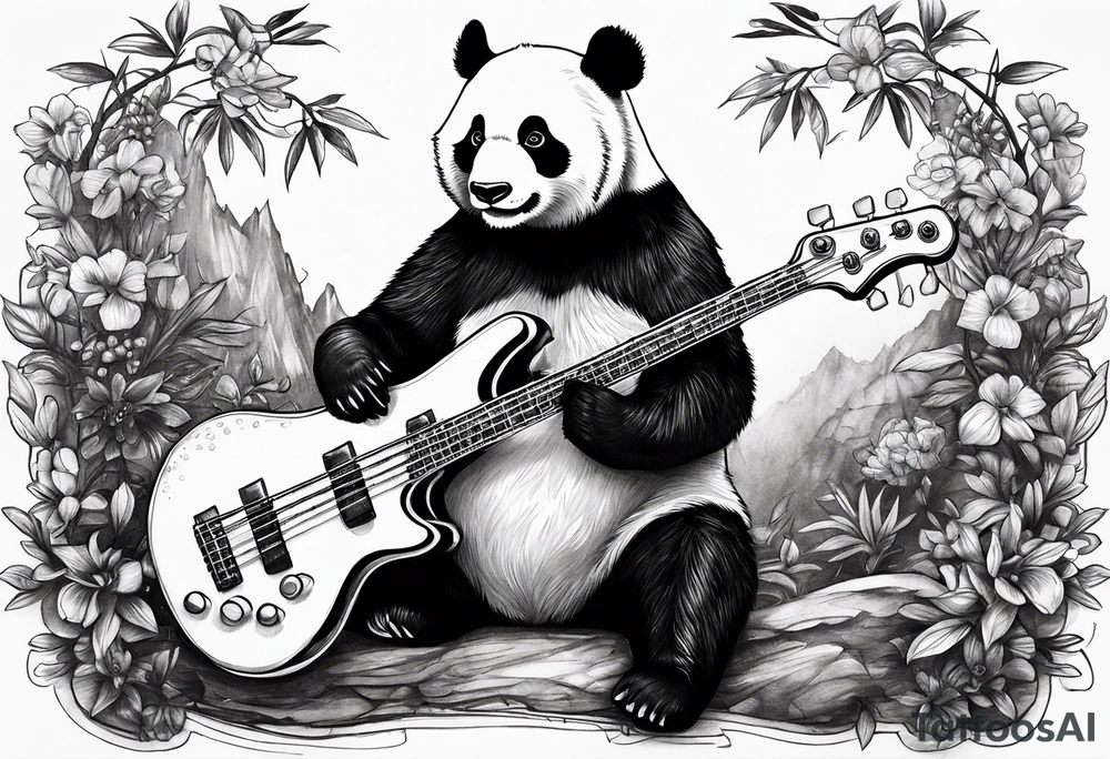 A panda playing the bass guitar tattoo idea