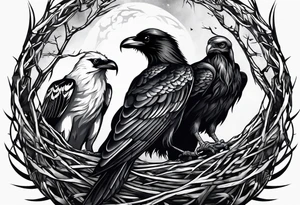 raven and osprey sharing nest tattoo idea