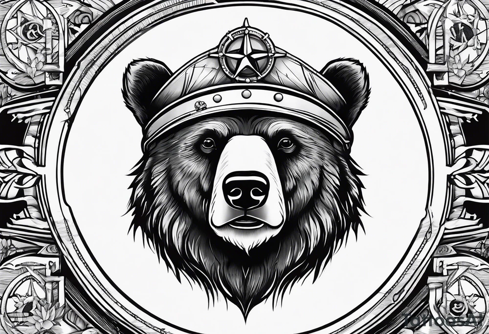 Bear near elbow, ship helm middle of forearm, contentment symbol near writst tattoo idea