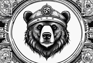 Bear near elbow, ship helm middle of forearm, contentment symbol near writst tattoo idea