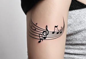 Simple minimalist tattoo in the style of single needle art depicting musical notes in the letters “l” and “r” tattoo idea