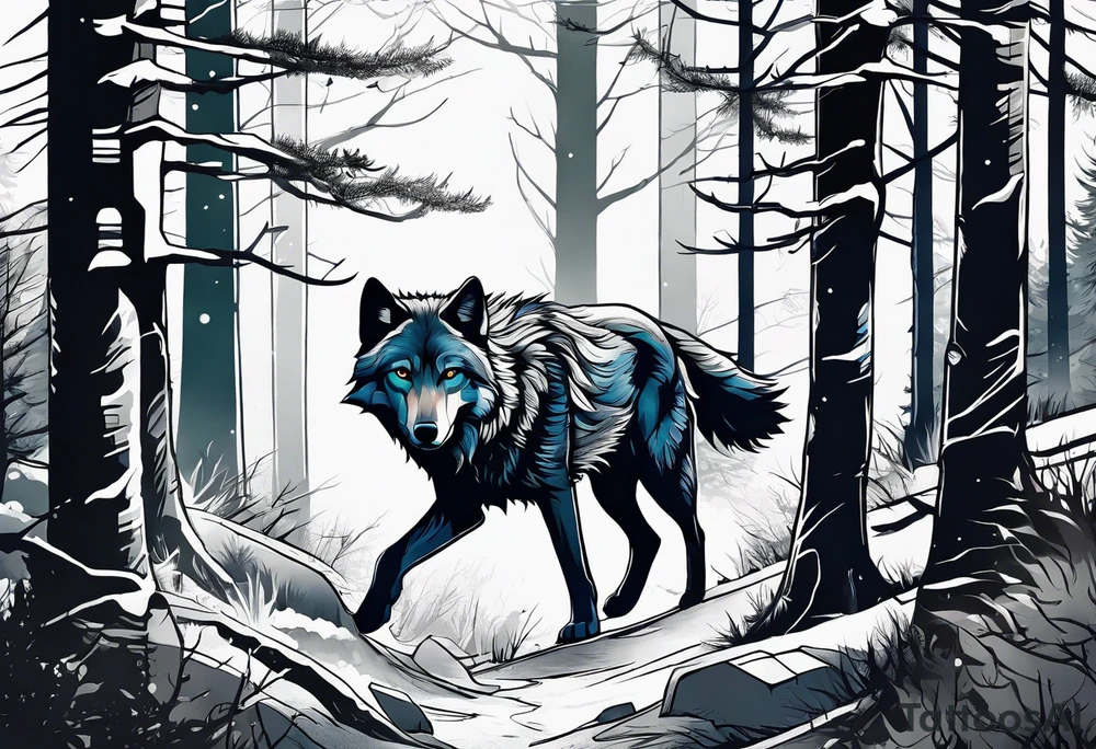 Forest in wolf tattoo idea