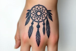 native dreamcatcher with flowing feathers and sacred beads tattoo idea