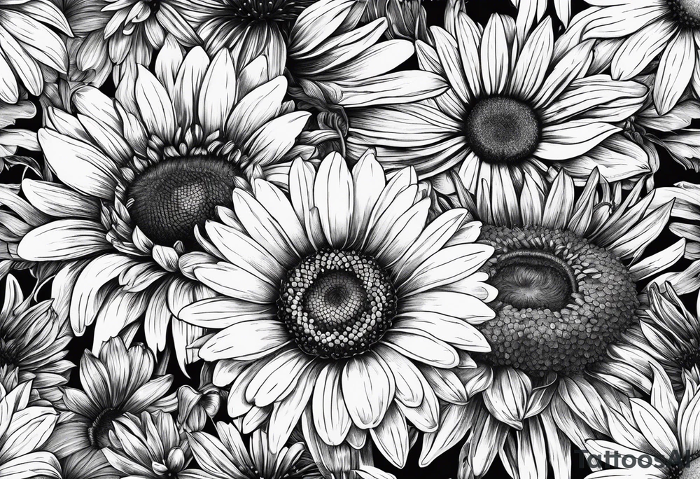 Daisy bouquet with stems and with a sunflower tattoo idea
