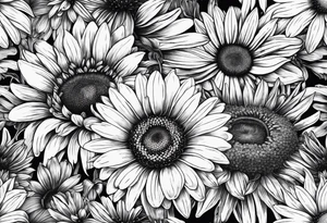 Daisy bouquet with stems and with a sunflower tattoo idea
