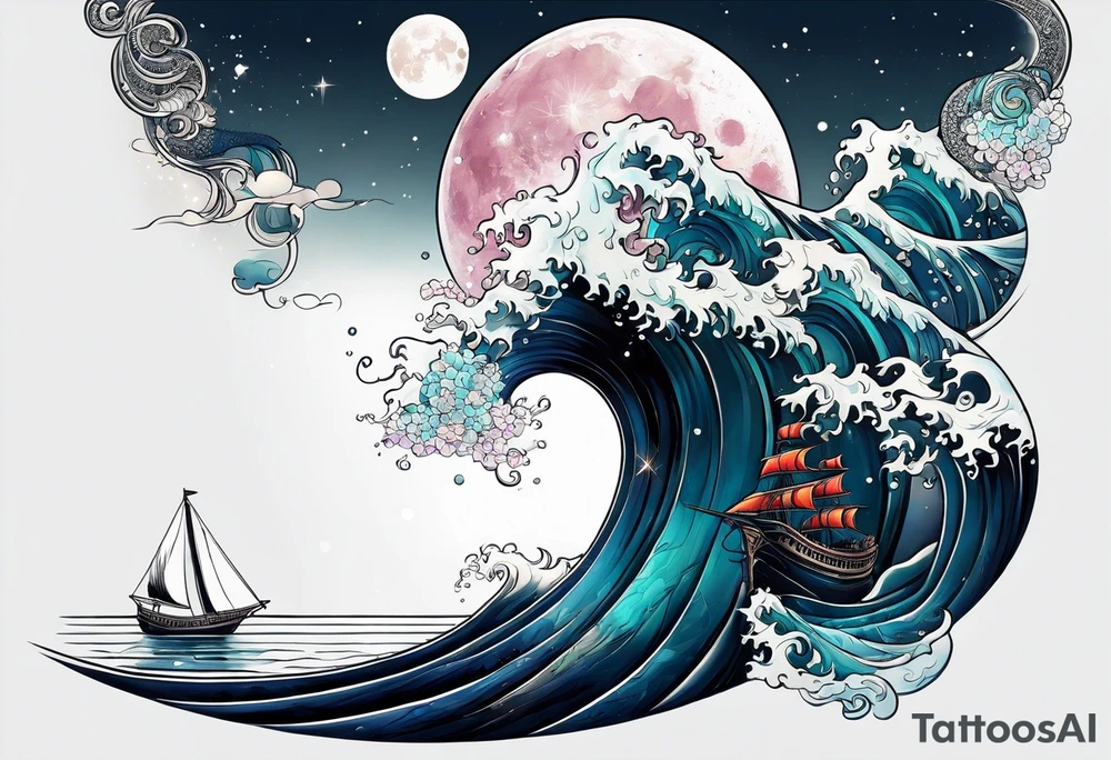 sea under moon tattoo idea