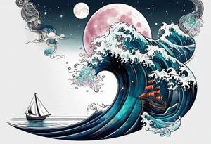 sea under moon tattoo idea