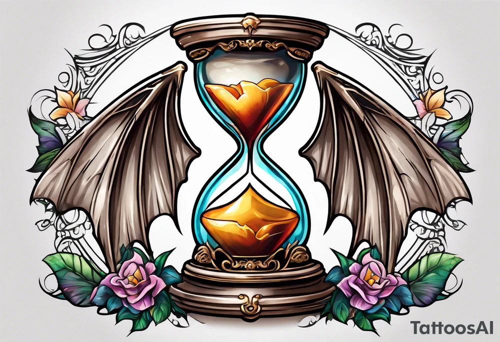 Hourglass with angel wing and bat wing tattoo idea