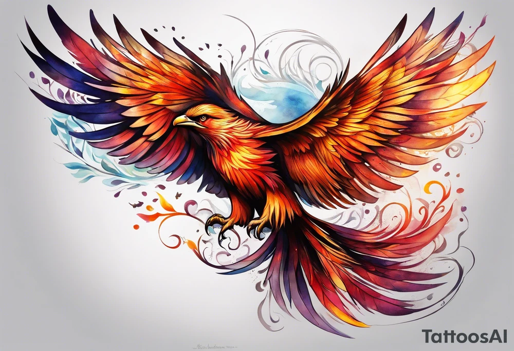 russian firebird in-flight with very long fancy tail "Isaiah 43: 18-19" tattoo idea
