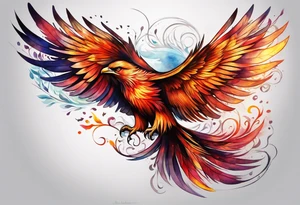russian firebird in-flight with very long fancy tail "Isaiah 43: 18-19" tattoo idea