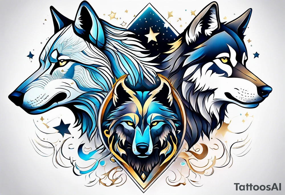 Constellation, two animal wolf tattoo idea