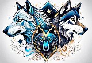 Constellation, two animal wolf tattoo idea