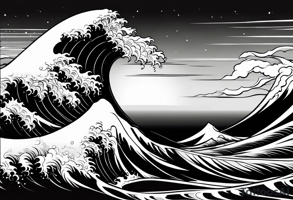 Ocean wave at sunset tattoo idea