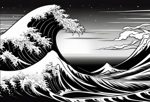 Ocean wave at sunset tattoo idea