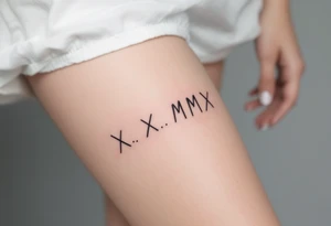 Soft black X.X.MMX inscribed along the spine, with a faded watercolor background in muted blue-gray. tattoo idea