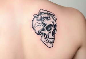 right side of a skull with majestic fungus out of its eyes and mouth tattoo idea
