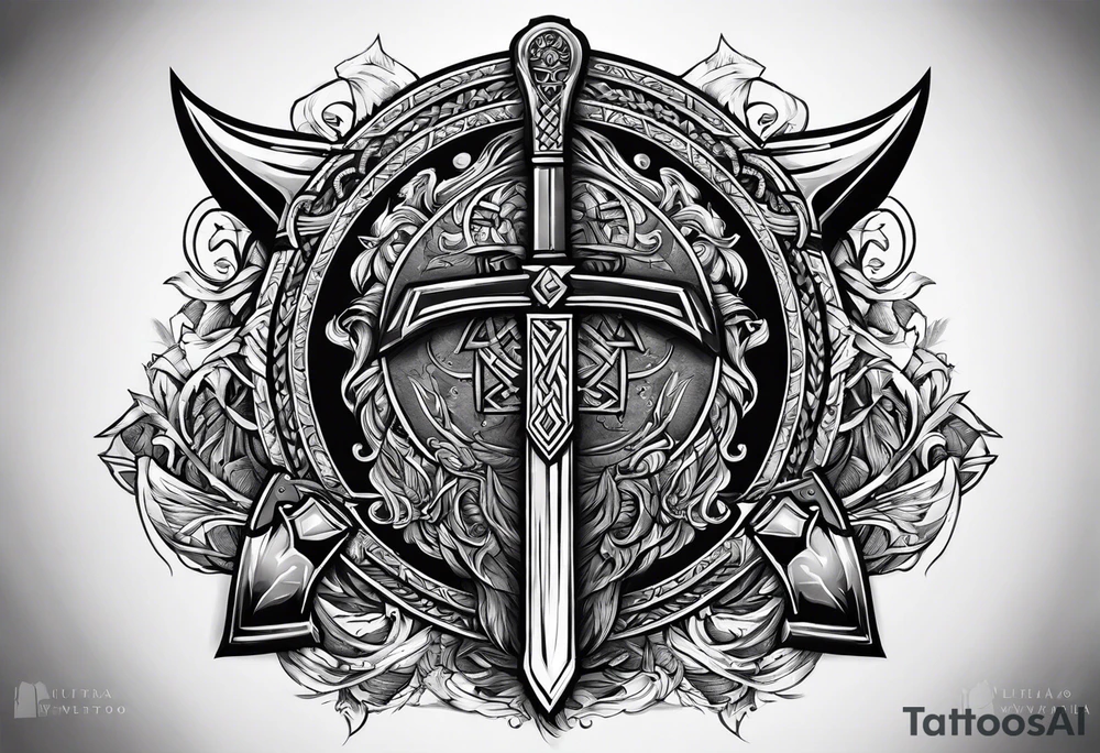 Valhalla sword 
shield axe Valknut tattoo idea