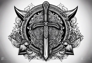 Valhalla sword 
shield axe Valknut tattoo idea