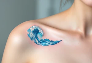 A crystalline wave shaped like the Aquarius figure, in shades of ice blue and transparent silver. tattoo idea