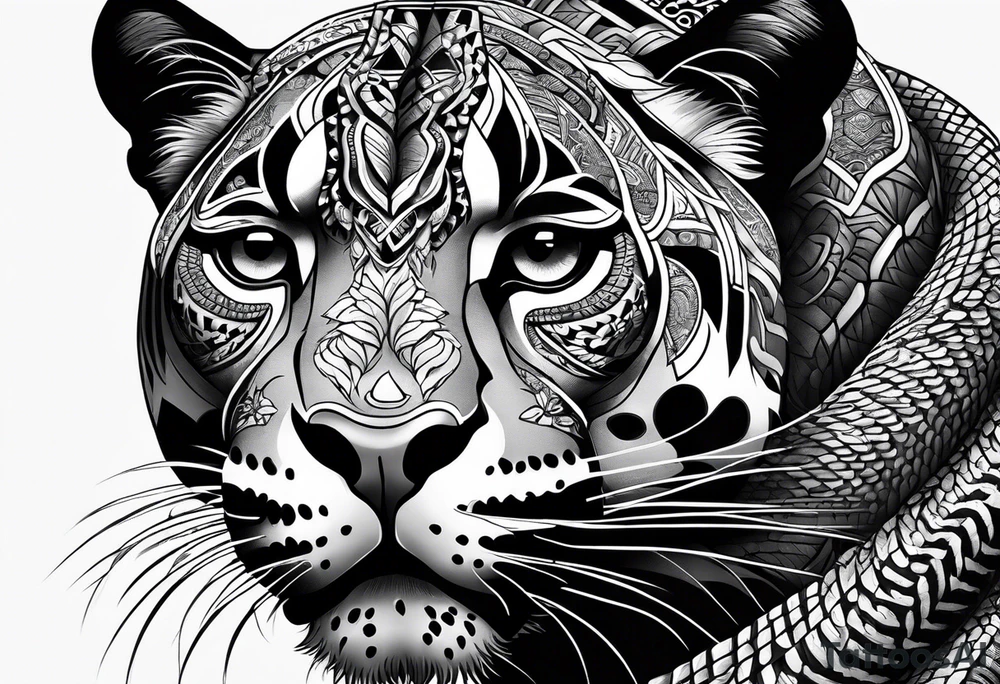 aztec black jaguar with snake tattoo idea