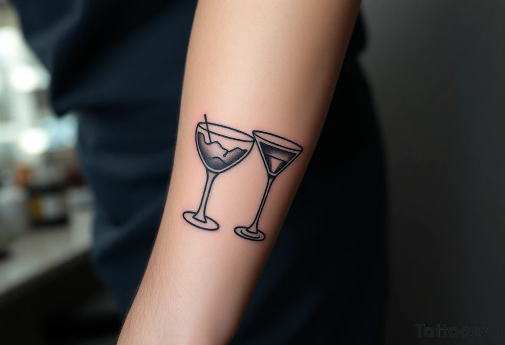 A tattoo which contains a Caipirinha and a Cosmopolitan. Tattoo is a remembarence of an important friend who passed away and whom i shared many coktails with. We are both half-thai, so it would be great, if tattoo contains some aspects of it, at least style wise. I want it to be a small tattoo on the wrist. I want both coktail classes to be connected via a toast gesture. tattoo idea